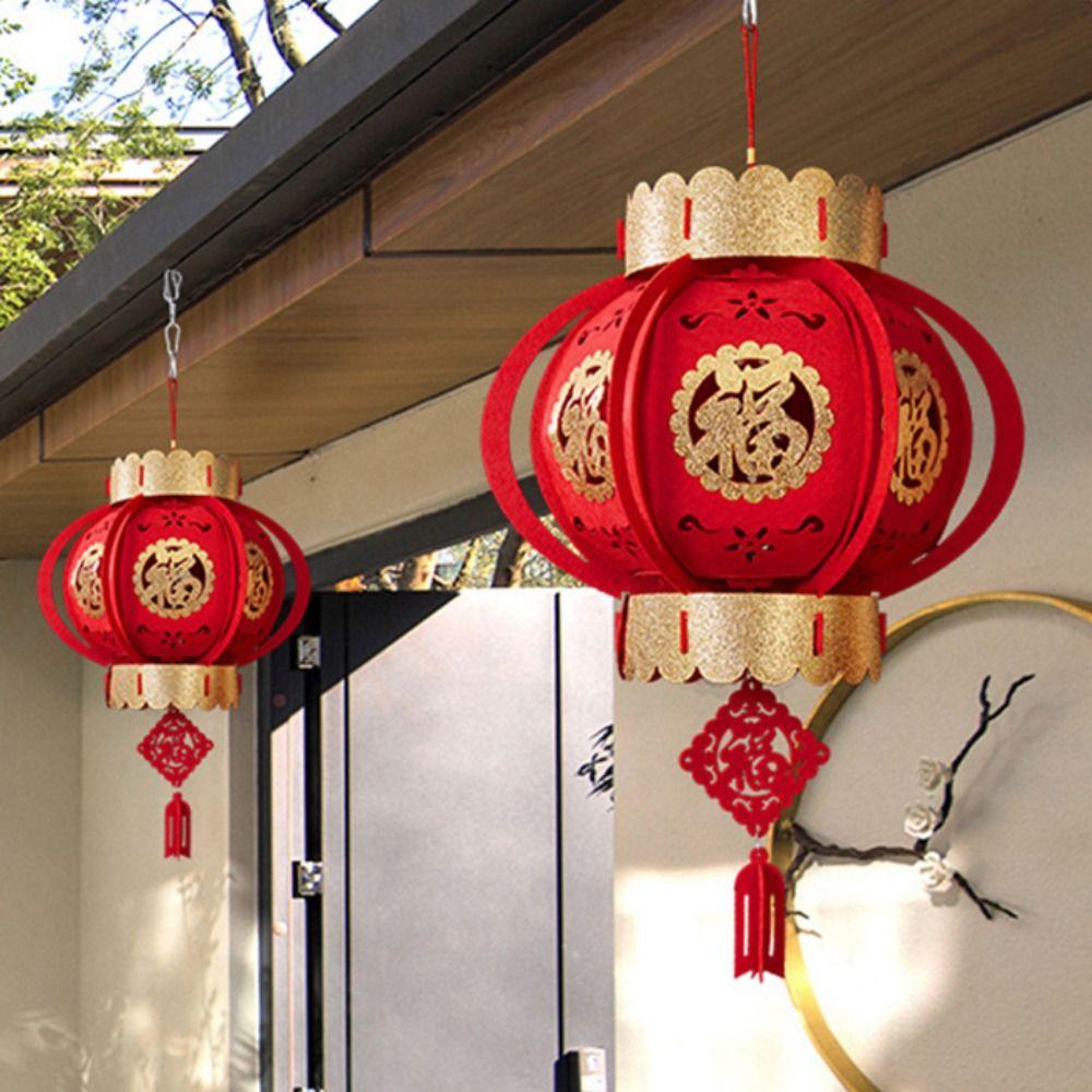 With Tassel Flocking Cloth Red Lanterns Hangable Chinese New Year Lantern Spring Festival
