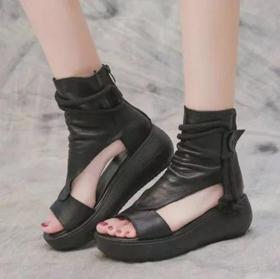 Летние босоножки в римском стиле на танкетке с открытым носком и толстой подошвой 2024 года