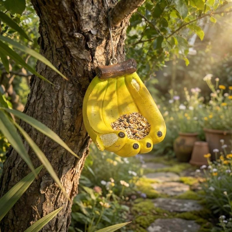 Hanging Banana-Shaped Bird Feeder, Resin Bird Bath/Feeder, Bird Feeders for Outdoors Hanging, Wild Bird Feeder Forluebirds, Cardinals