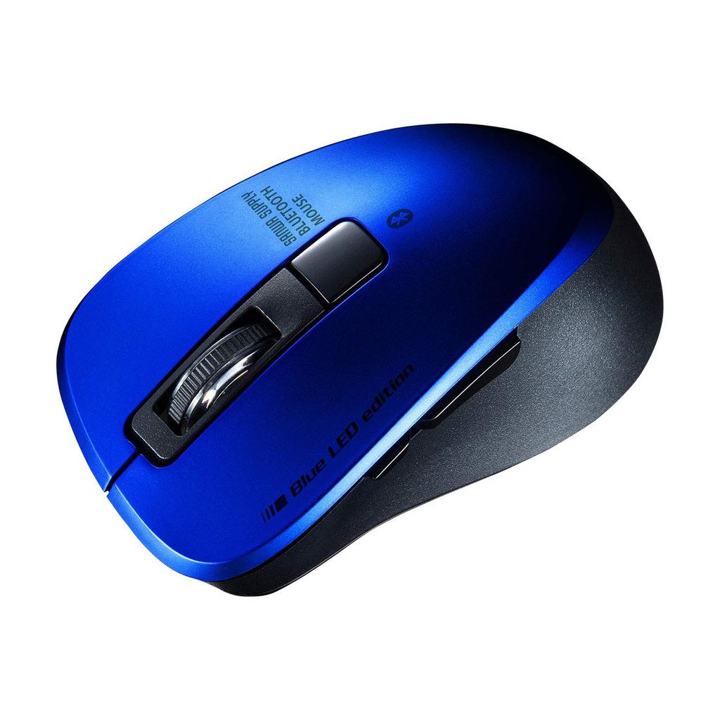 Мышь Sanwa Supply Bluetooth 5.0, Бесшумная, Синий светодиод, 5 кнопок, 2400 точек на дюйм (3-уровневое переключение), Компактный, Синий, MA-BTBL155BL