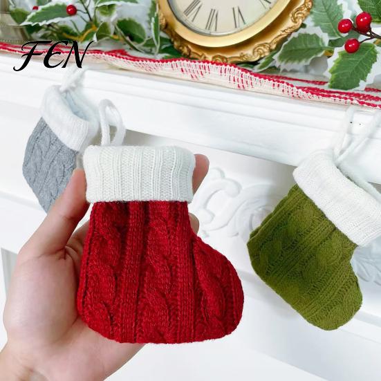 Cute Mini Christmas Pendants Knitted Stocking Ornaments, Knit Xmas Tree Hanging Decor, Small Woolen Sock Decor for Tree, Mantel, Doorway Holiday Party