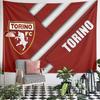 Diagonal red blocks with white text and a Torino FC logo. Patterned tapestry for bedroom and living room home decor