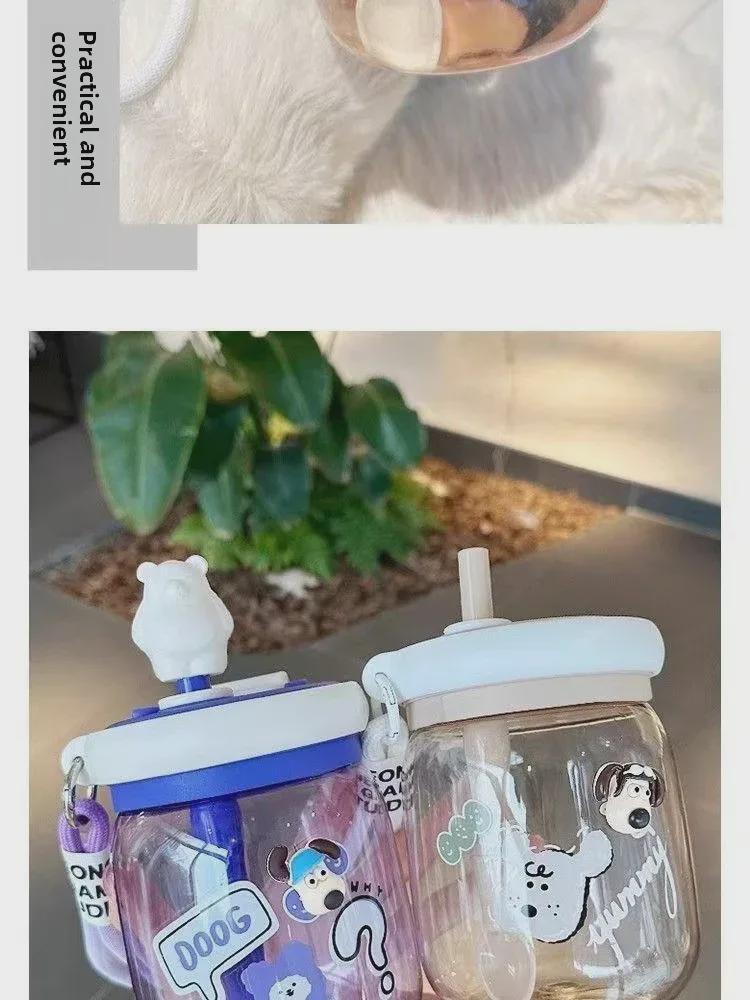 Корейский большой емкости двойной пластиковый стакан для питья с ложкой для размешивания - детский дизайн против падения с большим животом