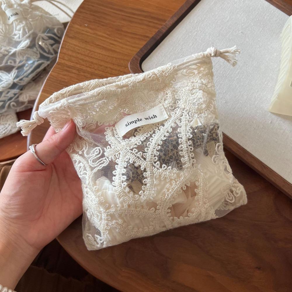 Hollow Out Lace Drawstring Storage Bag Portable Small Makeup Bag Jewelry Storage Bag Home Supplies
