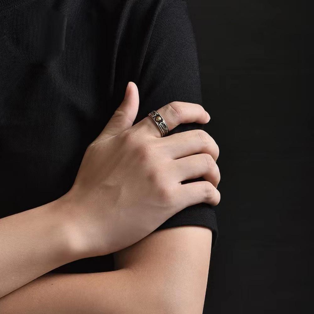 Мужское кольцо в стиле ретро, тайское серебро, двухцветное баскетбольное крыло, крылья, персонализированное модное мужское и женское изношенное маленькое открытое кольцо