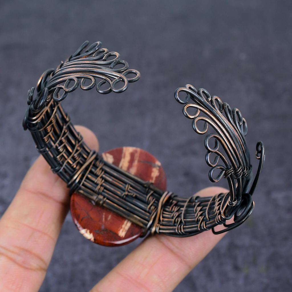 Красная змеиная кожа драгоценный камень ручной работы медная проволока обернутая манжета браслет регулируемый l1Y99