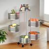 Kitchen Storage Rack | 5-Tier Round Multipurpose Storage Trolley with Wheels | Rotating Vegetable Rack | Metal Fruit Rack | Silver