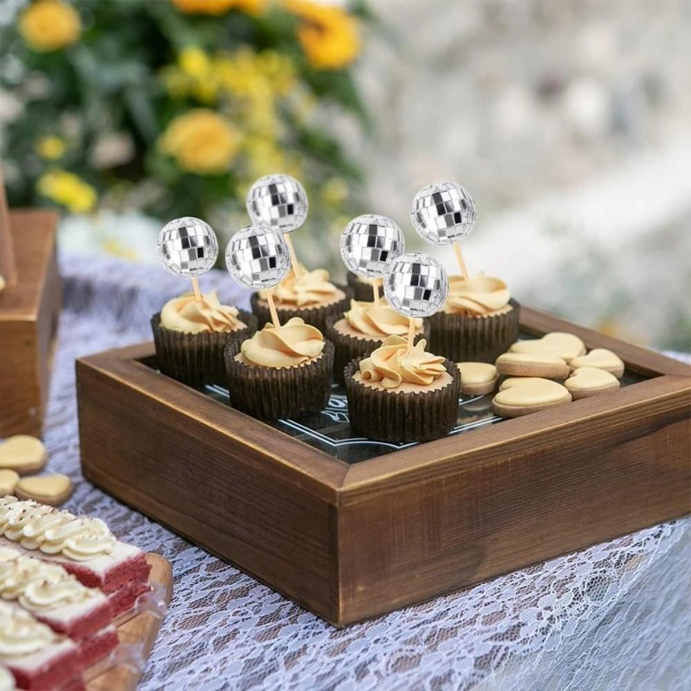 Retro Disco Ball Cake Toppers 70s 80s Style With Wooden Stick Cake Decoration Baking 3cm Cake Card Insert Wedding Decor Supplies