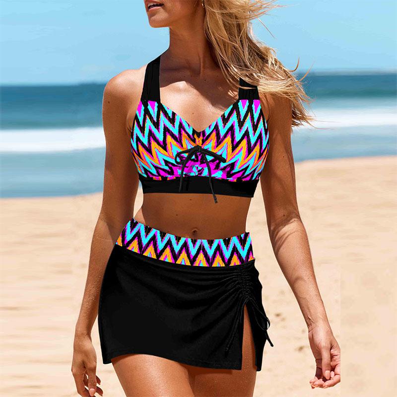 Женский купальник на шнурке с подвеской на шее и бикини с принтом зеленых листьев, короткий купальник на бретельках