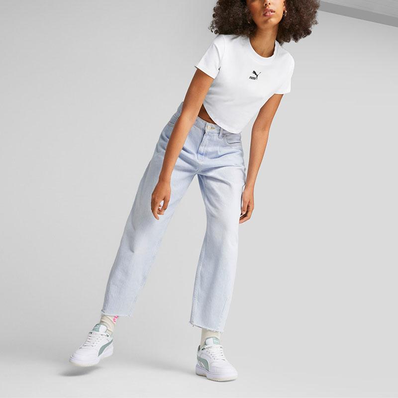 Puma Dare To Logo Print Short Sleeve T-Shirt Women Tops White 621435-02