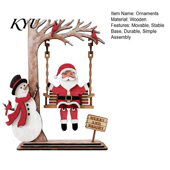 Indoor Christmas Party Decoration 3D Wooden Santa Swing Tabletop Decor, Snowman Ornament, Stable Table Ornament Farmhouse Xmas Shelf Mantel