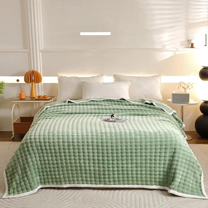 2025 новое одеяло-пузырь из молочного флиса с кроличьим мехом, двусторонние флисовые простыни, многофункциональное одеяло для офиса