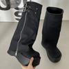 Winter Women Biker Boots Fashion Belt Buckle Ladies Elegant Platform Long Pipe Booties Casual Women's Knee High Booties