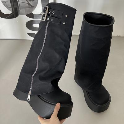 Зимние женские байкерские ботинки, модные женские элегантные длинные ботинки на платформе с пряжкой на платформе, повседневные женские сапоги до колена
