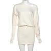 European and American autumn sloping collar off shoulder long sleeved waist bag hip skirt