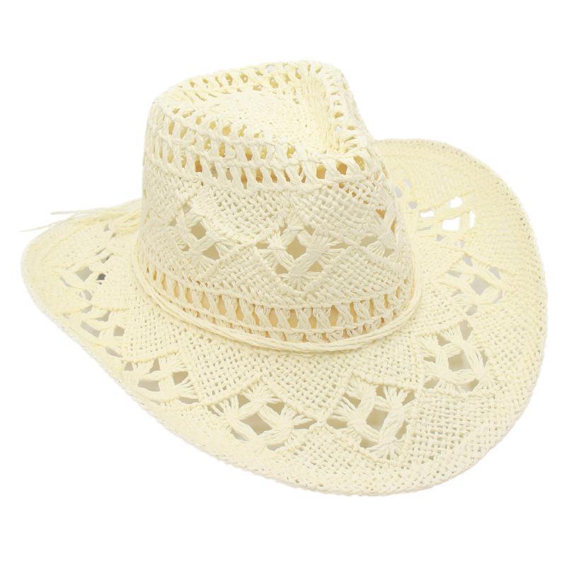 Rolled Beach Hat Western Cowboy Hat Hollow Sun Hat Straw Hat Ins Wind Jazz Hat Men and Women