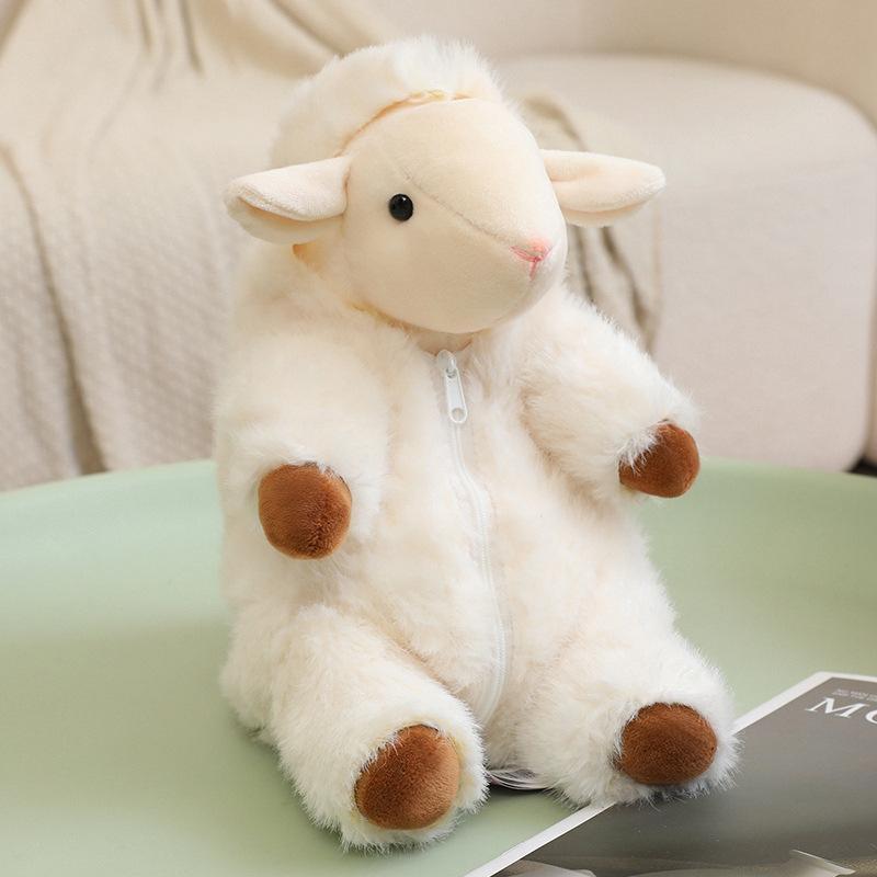 Kawaii Fluffy Sheep Plush Doll 1Pcs 20cm Removable Cute Black White Lamb Stuffed Toy for Toddlers Playtime Gift Home Ornament