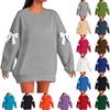Women's Solid Color Bow Round Neck Long Sleeved Loose Pullover Sweater Sweatshirt