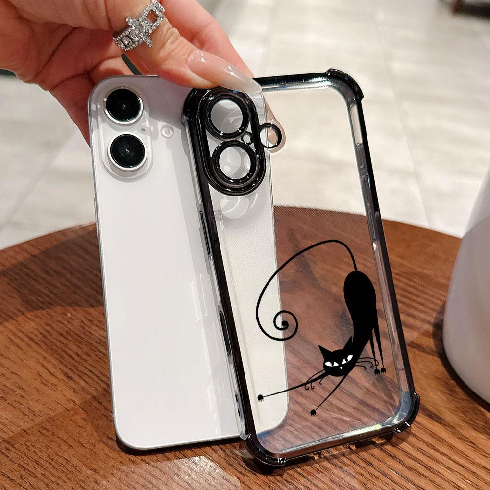 Мультяшный Милый Маленький Черный Кот Чехол Для iPhone 17 Pro 16 15 14 13 12 11 Pro Max Чехол 17 Plus 17E 16E 17Air Силиконовый Чехол Для Телефона