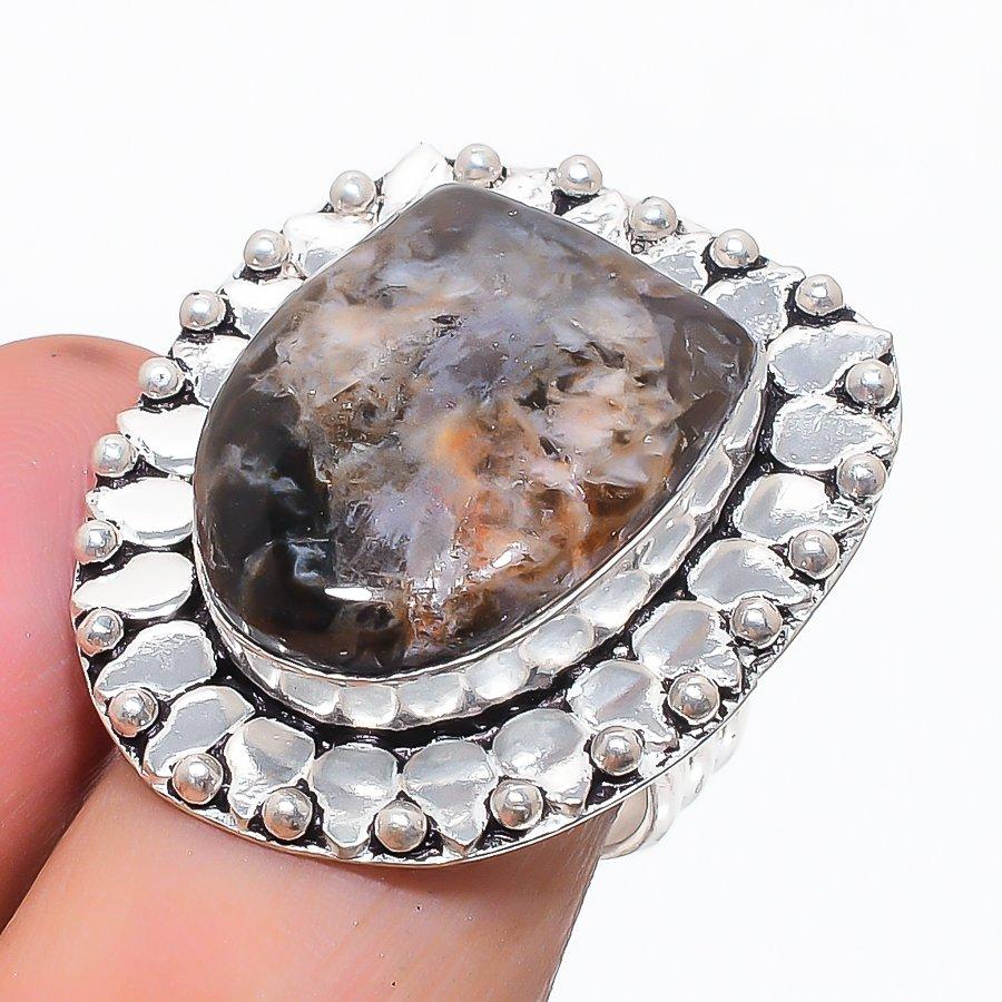 Natural Tube Agate Gemstone 925 Sterling Silver Jewelry Ring Size 8 Z2C81