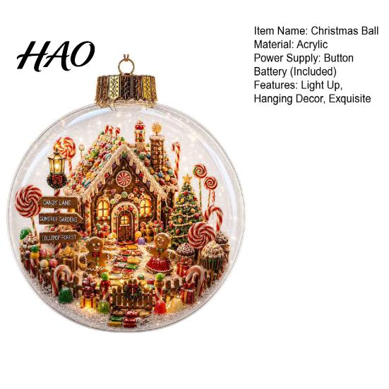Xmas Tree Hanging Ornaments Glowing Christmas Story Ornament, Mini Holiday Scene in Ball Decoration, Winter Festival Decor Light Up Acrylic