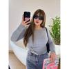 Miss Biggie Fashion Plus Size Slim Looking All-Matching Comfortable Front Drawstring off-Neck Long Sleeves Knitting T-shirt