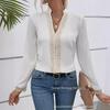 2024 Elegant Solid V-Neck Lace Long-Sleeve White Top