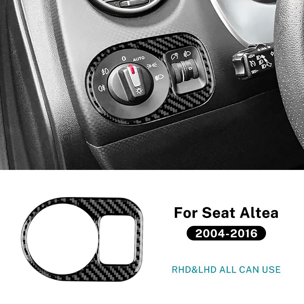 Real Soft Carbon Fiber For Seat Altea 2004 2005 2006 2007 2008 2009 2010 2011-2016 Altea XL Car Headlight Switch Frame Sticker