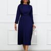 Women's Dress Spring and Autumn Temperament Elegant Pressed Pleated Commuter OL Solid Colour Plus Size Dresses