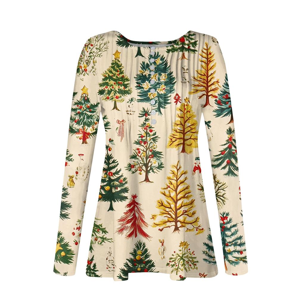 Рубашки с длинным рукавом для женщин, осенняя мода, нарядные повседневные блузки, модные плиссированные туники, топы для леггинсов, Рождество