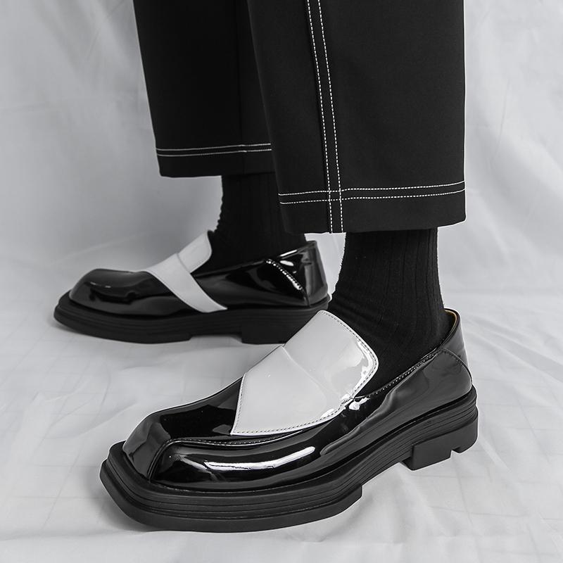 Мода Фэшн Новые Мужские Черно-Белые Смешанные Слипоны Повседневные Кожаные Туфли Мужские Лоферы для Увеличения Роста Свадебное Платье Формальная Обувь