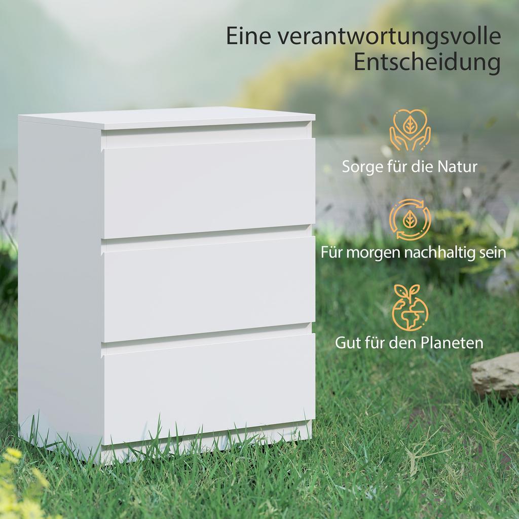 Chest of Drawers with 3 Drawers, for Living Room, Bedroom, Hallway, Particleboard, White