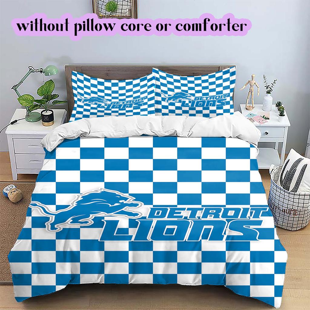 Detroit Lions Pattern Bedding,Quilt Set Quilt Cover Pillowcase Home Birthday Gift (1*duvet cover+2*pillowcase,without core)