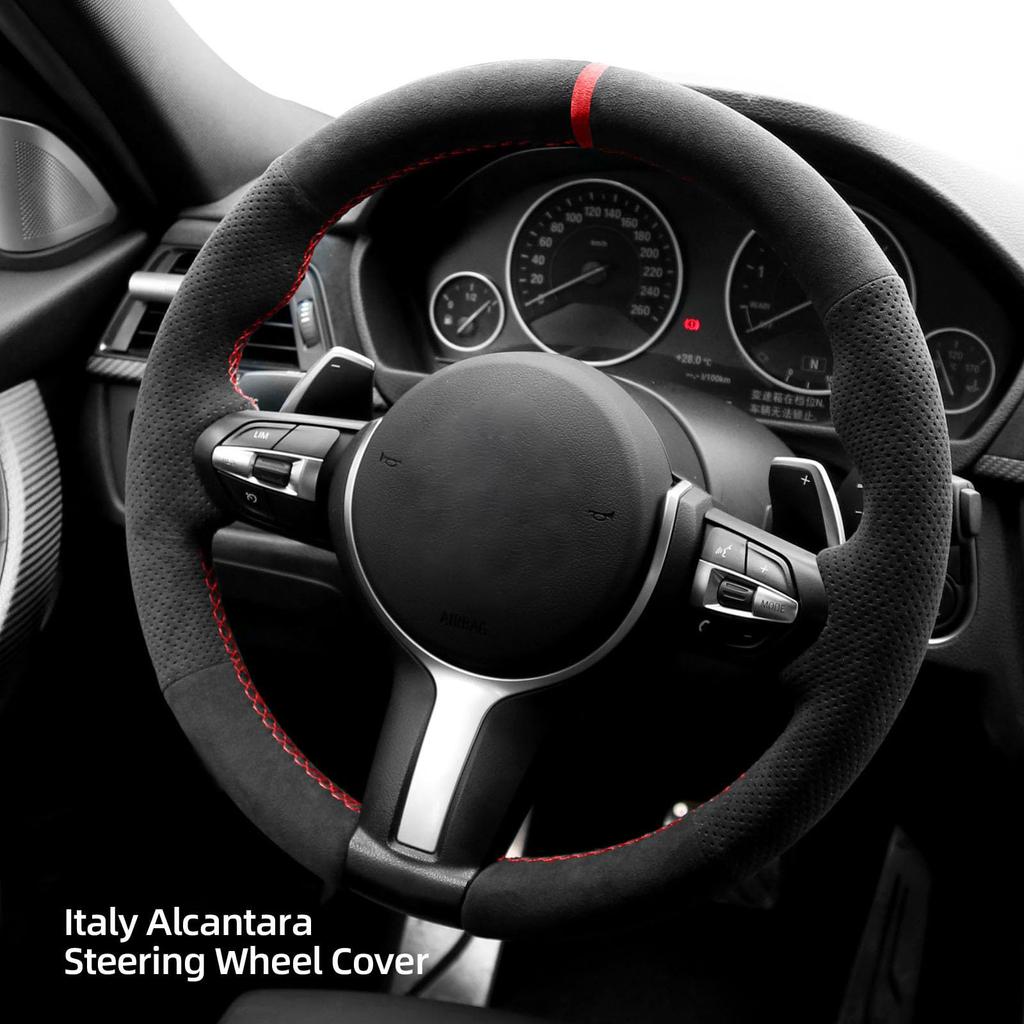 Alfanxi Чехол на руль из алькантары ручной работы для BMW F30 F31 F34 F10 F11 F07 F12 F13 X3 X4 X5 X6 F16 F20 F21 M135I 140I X1 X2 (Красная полоса)