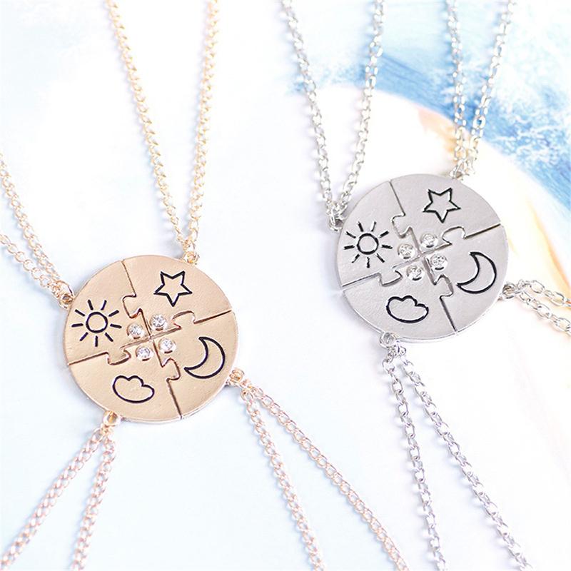4 Pieces Round Sun Star Moon Pendant Necklace Best Friend Forever Friendship Bff Men And Women Charm Chokers 2023