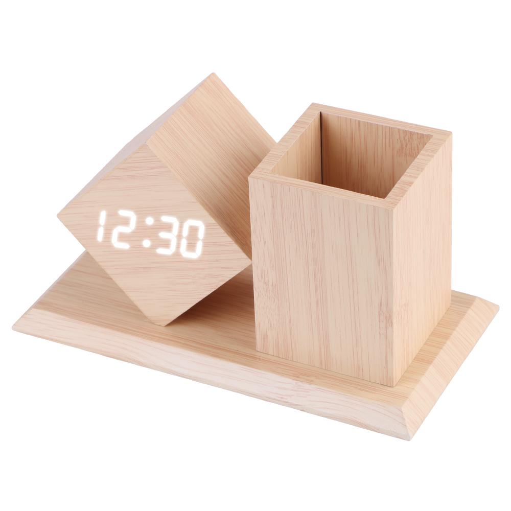 Будильник с температурой светодиодные часы держатель ручки голосовое управление деревянные студенческие светодиодные цифровые на батарейках офисное украшение