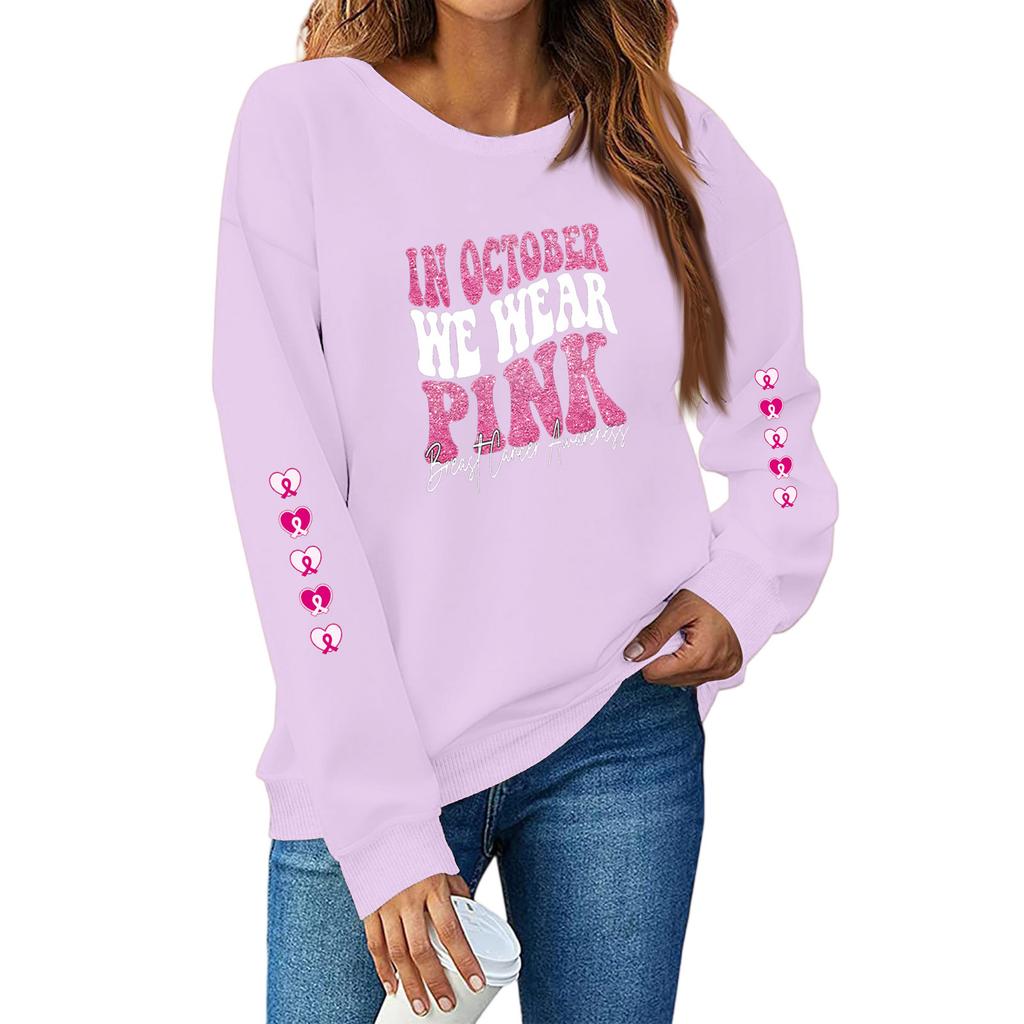 Breast  Sweatshirts For WomenRibbon Breast  Shirt Cute Dog Graphic  Long Sleeve Tops