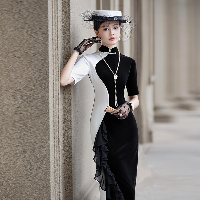 New improved cheongsam retro Chinese stand-up collar short-sleeved dress slim and thin young temperament cheongsam skirt