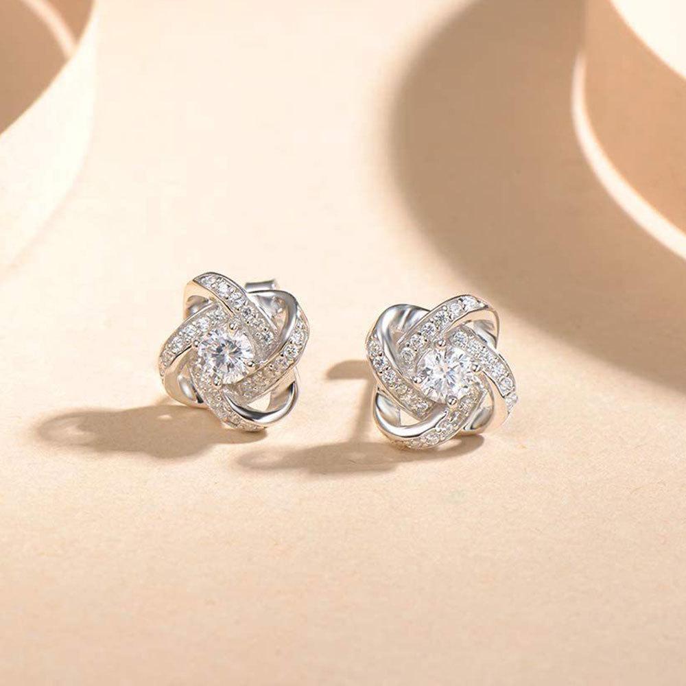 Womens Vintage Korean Fashion Elegant Anti-allergy 925 Silver Plated Eternal Heart Ear Stud Earrings Female Ear Jewelry Christmas Gifts