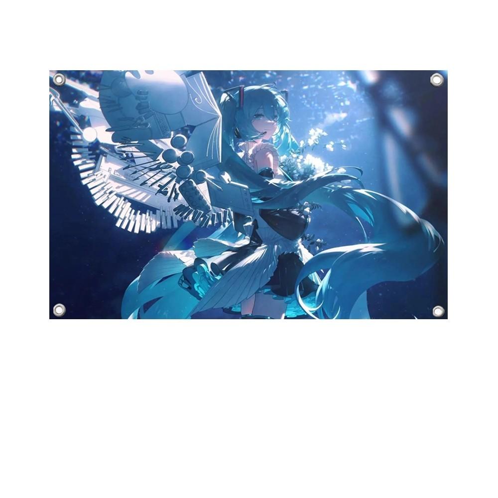 1PC Japanese Anime Star Hatsune Miku Flag Banners Four Hole Flag Polyester Outdoor Decor Room Aesthetic
