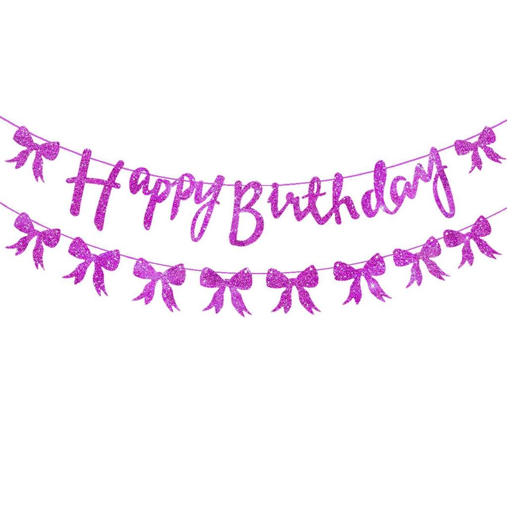 Pink & Black Glitter Bow Birthday Banner Decoration