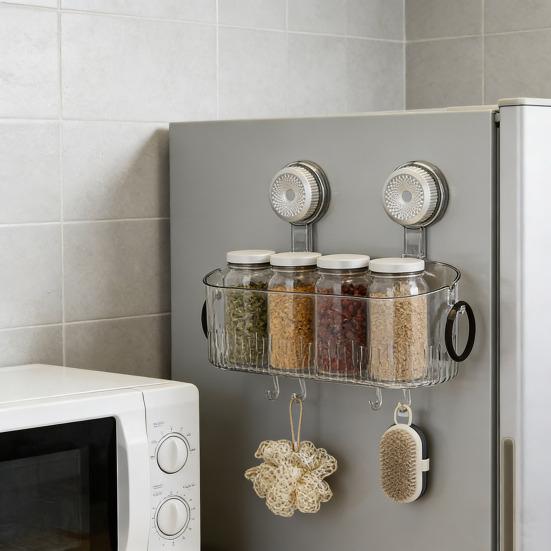 Полка для душа без сверления, съемная полка для хранения на присосках с крючками, настенный прозрачный ящик для хранения, органайзер для ванной для душевых принадлежностей