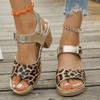 Модные сандалии на толстом каблуке с леопардовым принтом, женские легкие летние гладиаторские туфли с ремешком на щиколотке, женские удобные сандалии на высоком каблуке и платформе