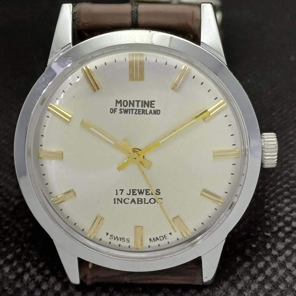 ВОССТАНОВЛЕННЫЕ ВИНТАЖНЫЕ МЕХАНИЧЕСКИЕ МУЖСКИЕ ЧАСЫ MONTINE OF SWITZERLAND 17J a285417-12