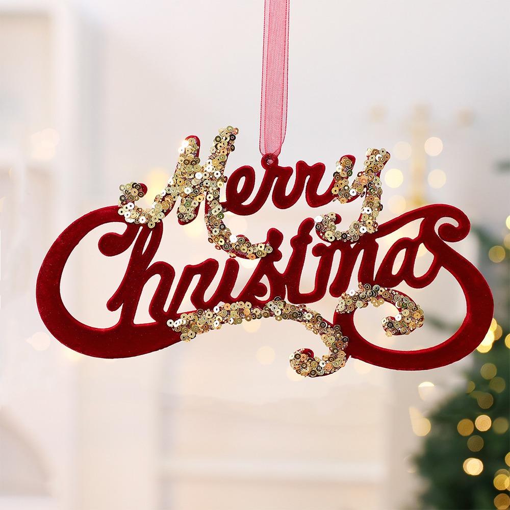 Wine Red Christmas Tree Pendant Glitter Bow Gold Sequin Snowflake Elk Hanging Ornaments Ice Bar Knot Girl Xmas Tree Pendant
