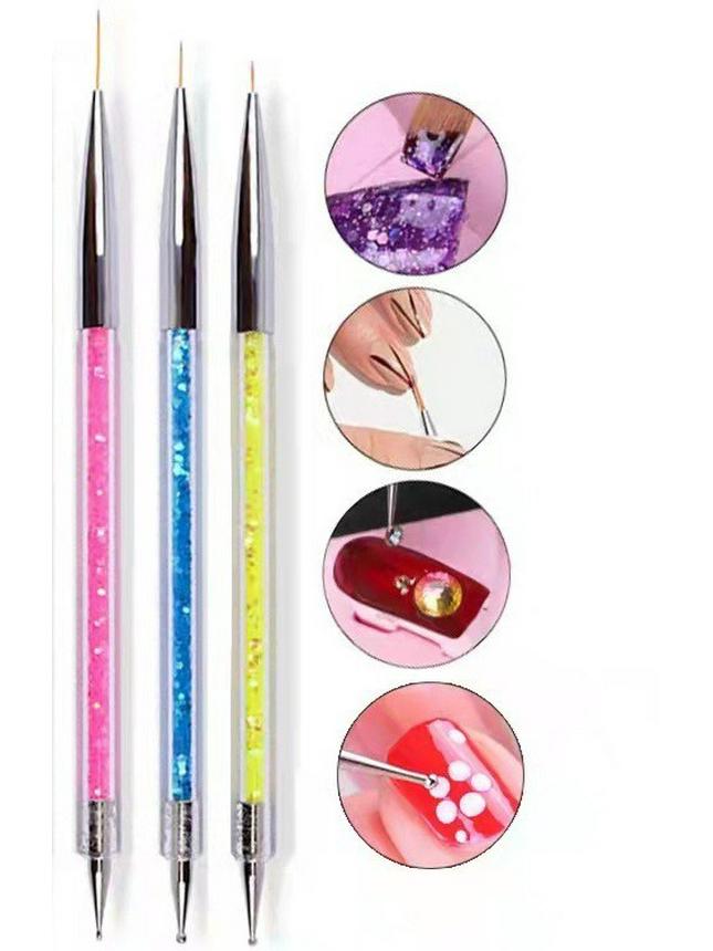 Nail Art Brush & Dotting Pen Set - 5 Dual-Ended Tools for Painting, Lining, & Gel Application