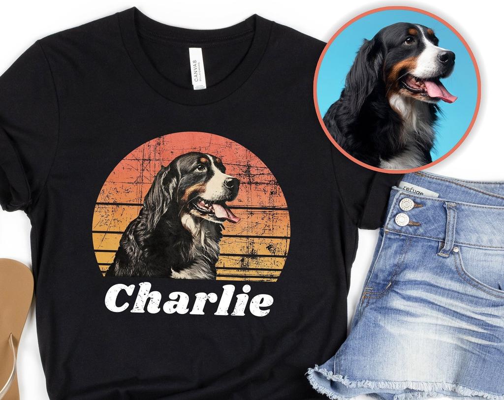 Custom Dog Photo T-Shirt and kids shirt, Vintage Style Pet Portrait Tee