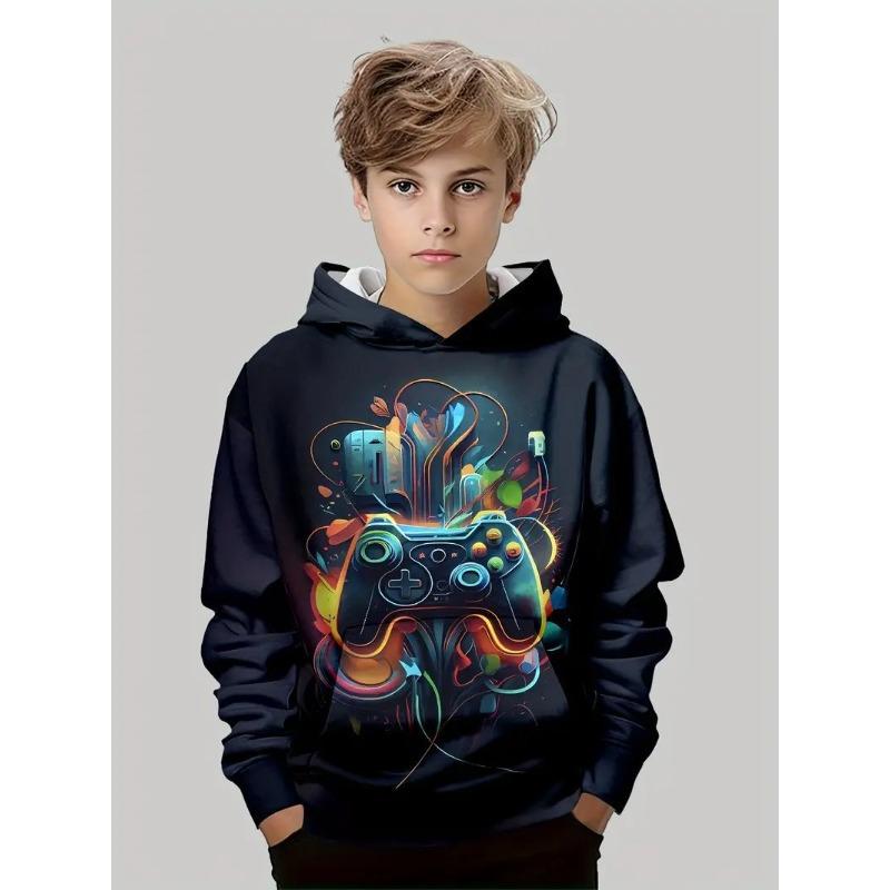 Autumn 3D Game Consoles & Astronaut Printed Hoodies Fashionable Casual Sports Long Sleeved Children's Boy Hooded Sweatshirts