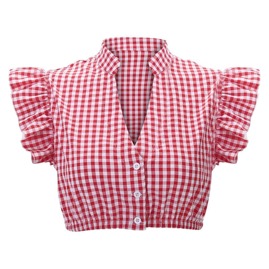 Традиционная женская повседневная клетчатая рубашка с коротким рукавом для пивного фестиваля