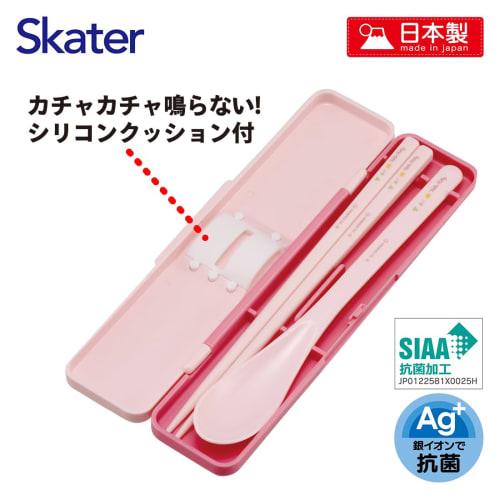 Skater Chopsticks and Spoon Set, Bento Box, Adult, Antibacterial, Combo Set, 18cm, Quiet, Made in Japan, Sanrio Hello Kitty Flower Wreath, CCS3SAAG-A